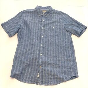 Original Weatherproof Vintage Linen Blend Mens L Blue Stripe Short Sleeve
